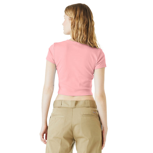 Women's Micro Rib Baby Tee Solid Pink Blend back model